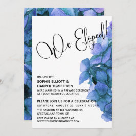 Convites Hydrangea Blue Watercolor Nós Elopamos! Tipografia