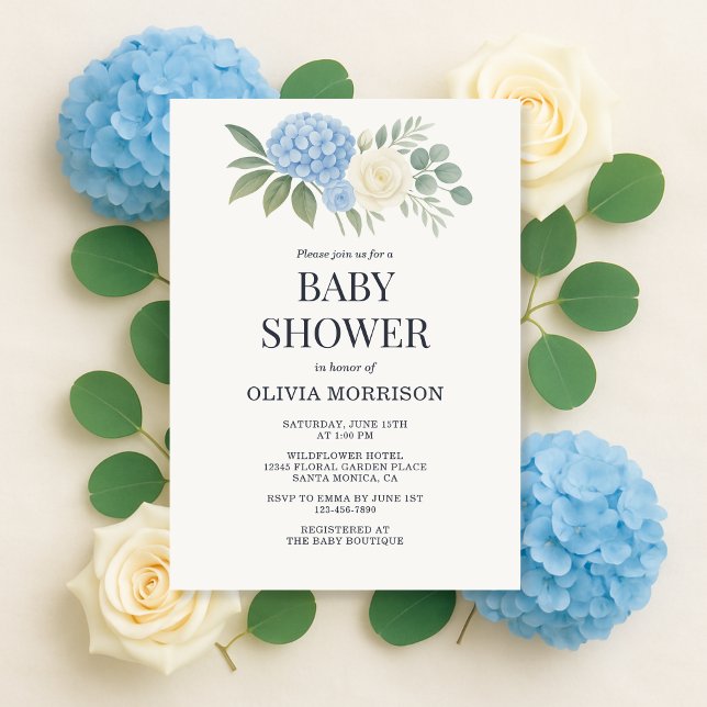 Convites Hydrangea Botanical Eucalyptus Baby Shower (Criador carregado)