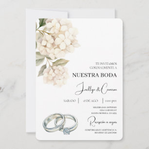 Convites Hydrangea branca com anel Casamento Espanhol