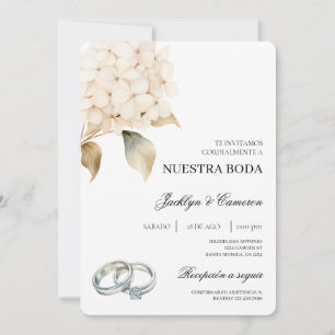 Convites Hydrangea branca com anel Casamento Espanhol