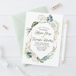 Convites Hydrangea branca e Casamento Floral Moderno Verde
