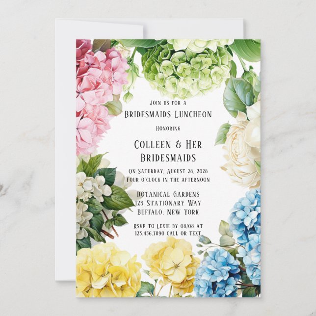 Convites Hydrangea Butterfly Bridesmaids Luncheon (Frente)