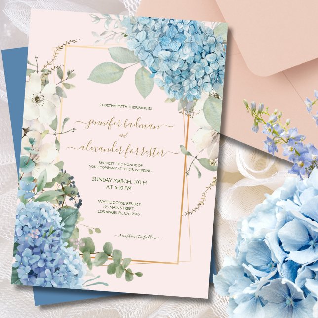 Convites Hydrangea Cor da Água Pintada Casamento Azul (Criador carregado)
