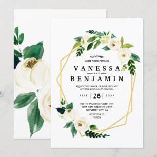 Convites Hydrangea Elegant White Dourado Rosa Floral I
