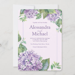 Convites Hydrangea Fern, Lavanda de Aquarela, Sobra Casamen
