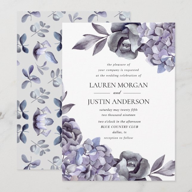 Convites Hydrangea floral de inverno (Frente/Verso)