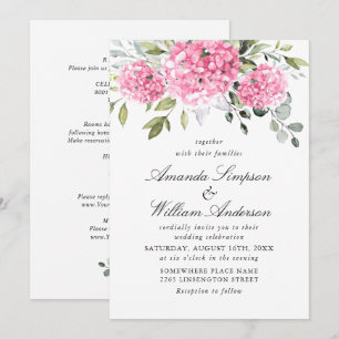 Convites Hydrangea Floral Rosa Elegante Casamento Tudo Em U