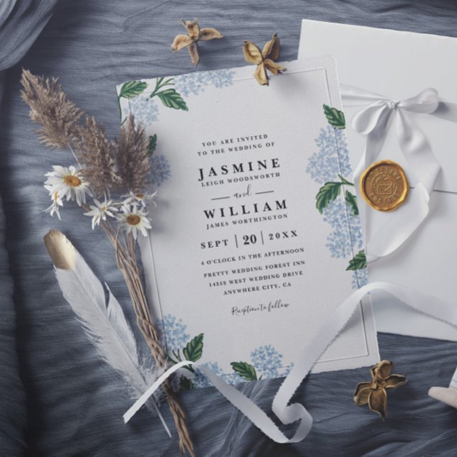 Convites Hydrangea Floral Rustic Elegant QR Code Wedding (Criador carregado)