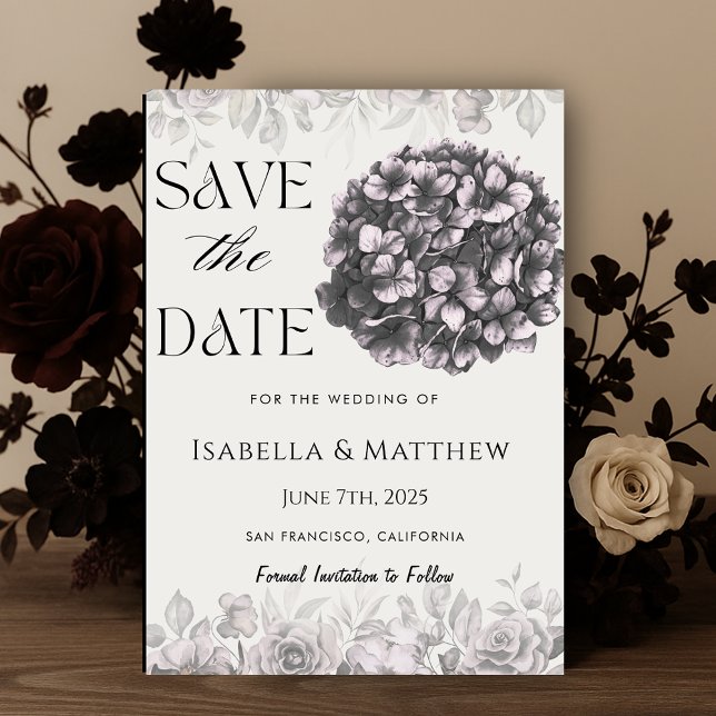 Convites Hydrangea Floral Weding A Data (Gothic Hydrangea Floral Wedding Save the Date Invitation)