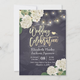 Convites Hydrangea Flowers String Lights Marinho Casamento 