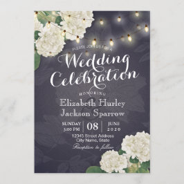 Convites Hydrangea Flowers String Lights Marinho Casamento 