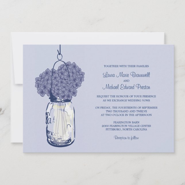 Convites Hydrangea & Mason Jar Wedments Invtions (Frente)