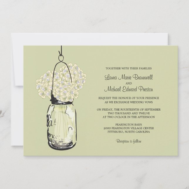 Convites Hydrangea & Mason Jar Wedments Invtions (Frente)