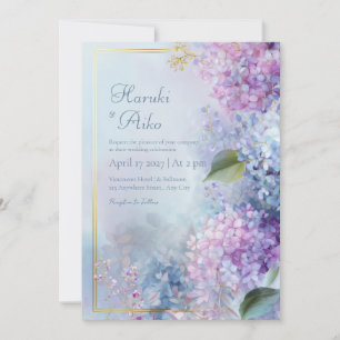 Convites Hydrangea Pastel Misty Quadro Dourado Casamento
