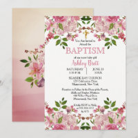 Hydrangea Pink Floral Watercolor Girl Baptism