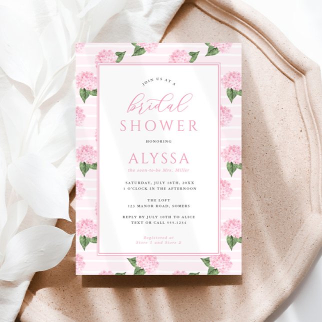 Convites Hydrangea Pink Patterea Frame Bridal Shower (Criador carregado)