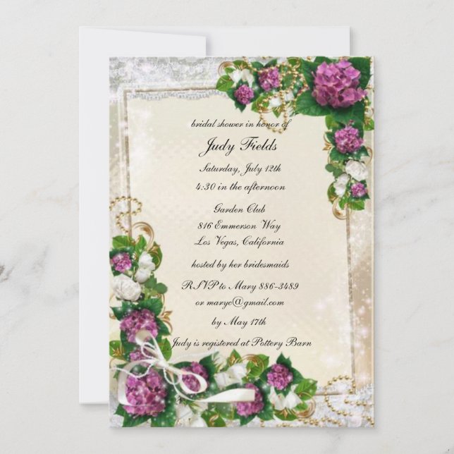 Convites Hydrangea Púrpura E Chá de panela De Raça (Frente)