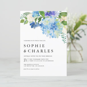 Convites Hydrangea QR Code Casamento Blue Watercolor