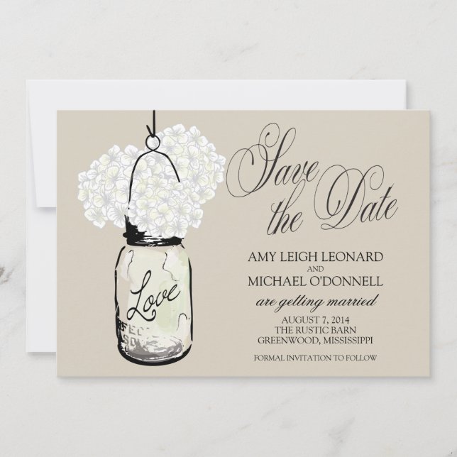 Convites Hydrângea Rústica em Pote de Pedra para Salvar a D (Frente)