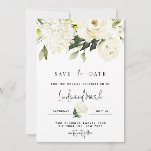 Convites Hydrangea Save the Date Modelo, Rosas Brancas