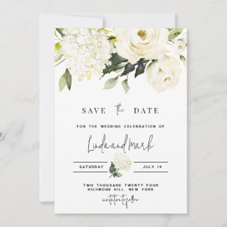 Convites Hydrangea Save the Date Modelo, Rosas Brancas