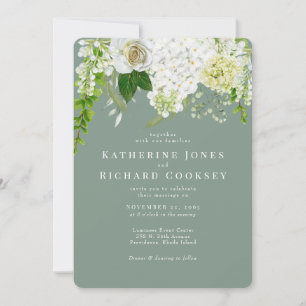 Convites Hydrangea White Sage Arredondada Casamento