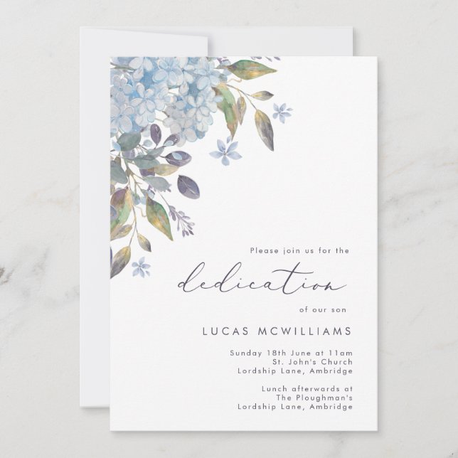 Convites Hydrangeas Azuis Caligrafia (Frente)