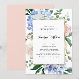 Convites Hydrangeas Azuis e Chá de fraldas de Rosas Rosa Br
