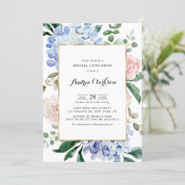 Convites Hydrangeas Azuis e Rosas Rosa Almofadas Bridal