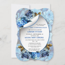 Convites Hydrangeas Azuis Flores de Aquarela Confirmação i