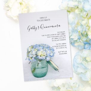 Convites Hydrangeas Azuis no Partido Jar Vase Quinceanera