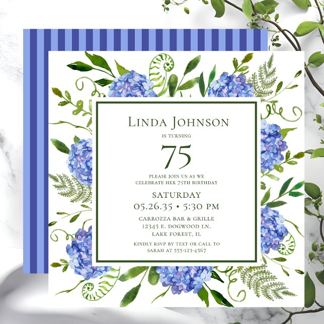 Convites Hydrangeas Azuis para 75º Aniversário (Criador carregado)