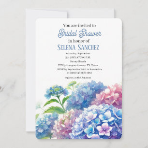 Convites Hydrangeas Blue Floral Watercolor Chá de panela