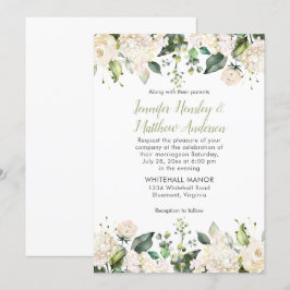 Convites Hydrangeas brancas Rosas Greenery Casamento Convit