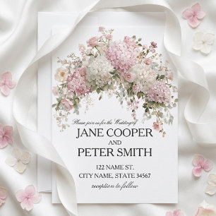 Convites Hydrangeas e rosas pastéis Casamento econômico