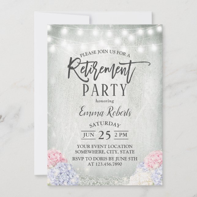 Convites Hydrangeas Russas, Aposentação Floral De Luzes De  (Frente)