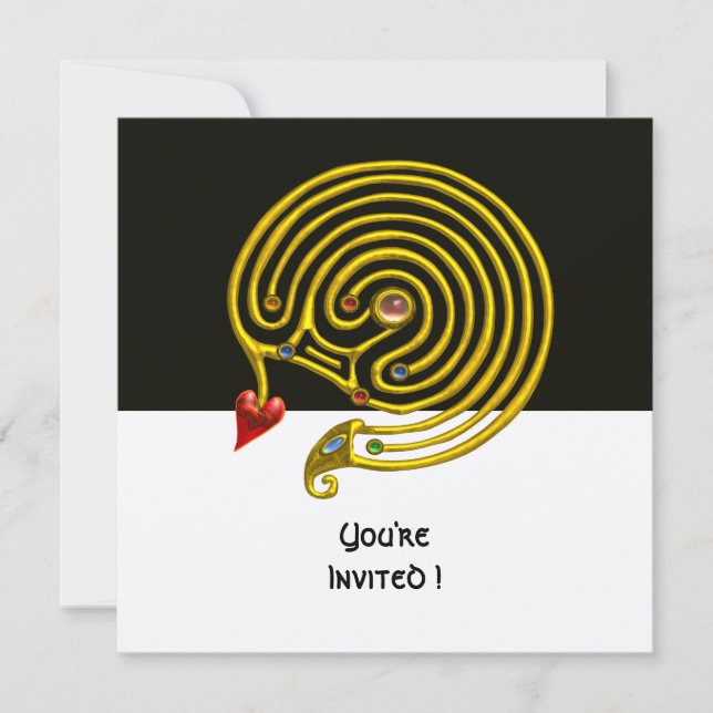 Convites HYPER LABYRINTH preto e branco, vermelho, metálico (Frente)