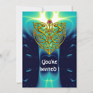 Convites HYPER VALENTINE/ CORAÇÃO CELTA DOURADO azul brilha
