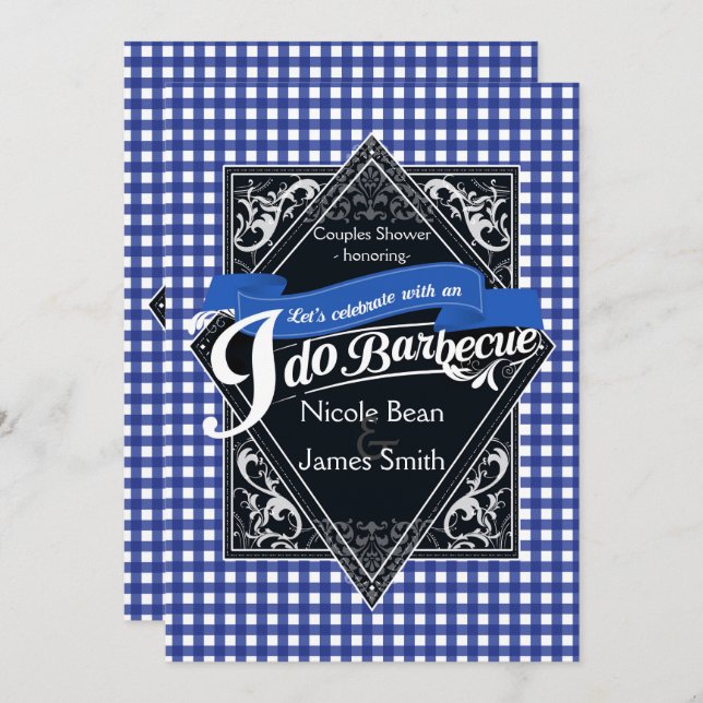 Convites I DO BARBECUE CHURRASCO Noivado branco azul verifi (Frente/Verso)