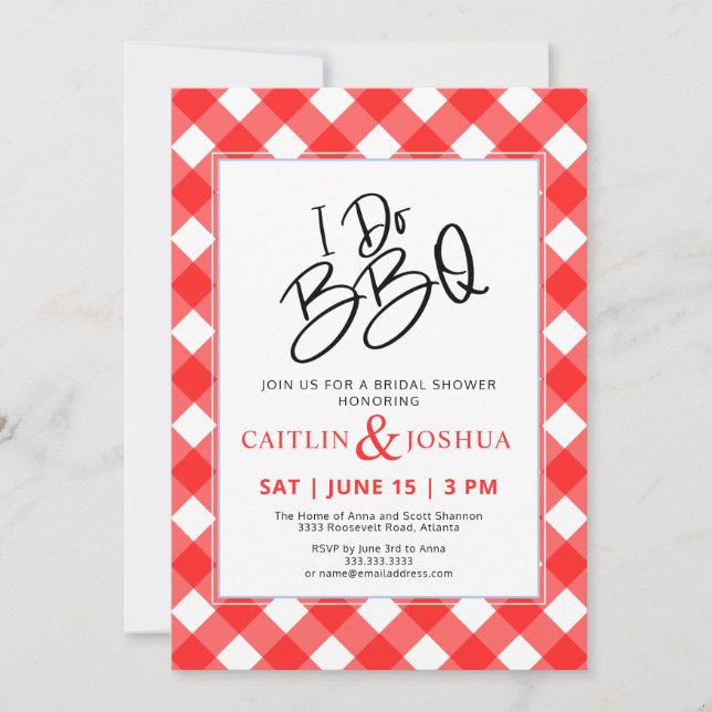 Convites I Do BBQ Red Plaid Party Bridal Shower Invitation (Frente)