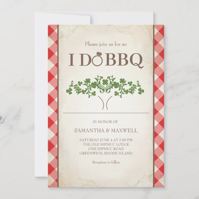 Convites I Do BBQ Wedding Invitations Red Gingham Pattern (Frente)