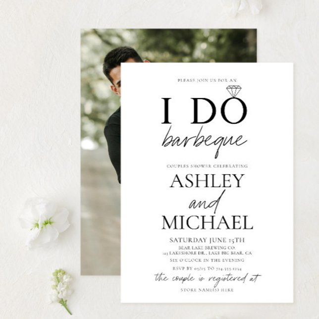 Convites I DO CHURRASCO Chá de fotos preto e branco (Criador carregado)