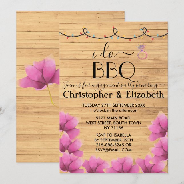 Convites I DO CHURRASCO festa de noivado luzes russa (Frente/Verso)