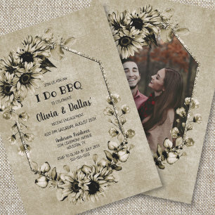 Convites I Do CHURRASCO Vintage Sunflower Photo Festa de no
