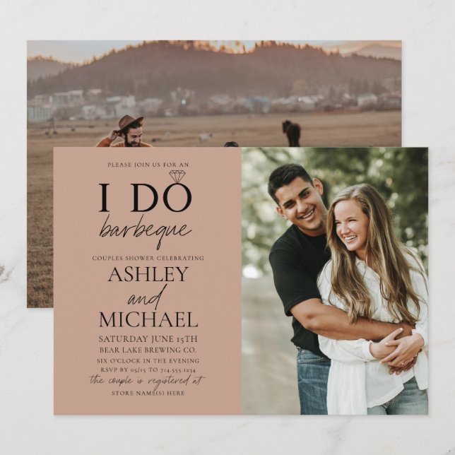 Convites I Do Do CHURRASCO Blush Brown 2 Foto Simples Chá S (Frente/Verso)