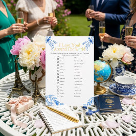 Convites I love around the world blue Bridal shower game