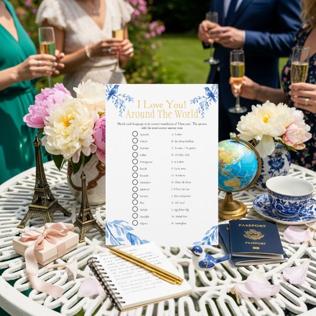 Convites I love around the world blue Bridal shower game (I love around the world blue Bridal shower game)