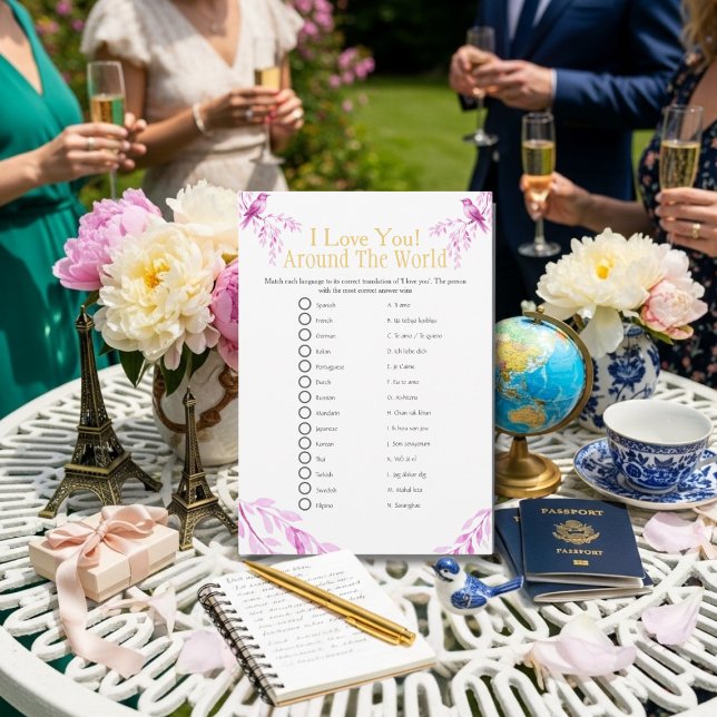 Convites I love around the world Pink Bridal shower game (I love around the world Pink Bridal shower game)