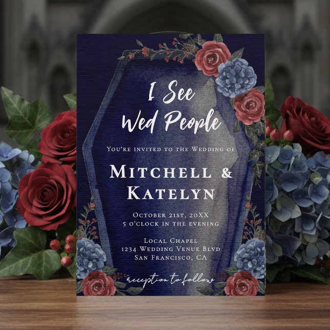 Convites I See Wed People Coffin Floral Gothic Blue Wedding (I See Wed People Coffin Floral Gothic Blue Wedding Invitation
)