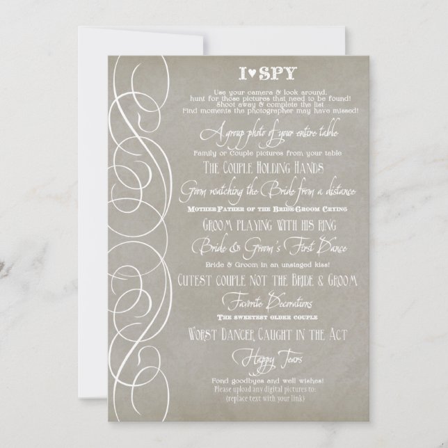 Convites I Spy Heart Typographics Reception Cards (Frente)